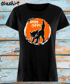 Black Cat Hiss Off Halloween Moon T shirt Womens Shirt