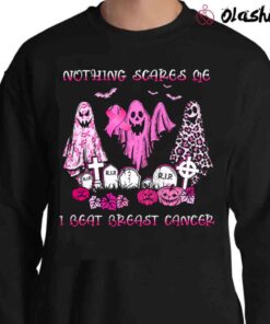 Breast Cancer Ghost Sublimate I Beat Breast Cancer Spooky Vibes Pink Ribbon Sweater Shirt