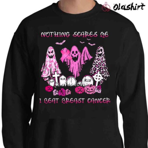 Breast Cancer Ghost Sublimate I Beat Breast Cancer Spooky Vibes Pink Ribbon Sweater Shirt