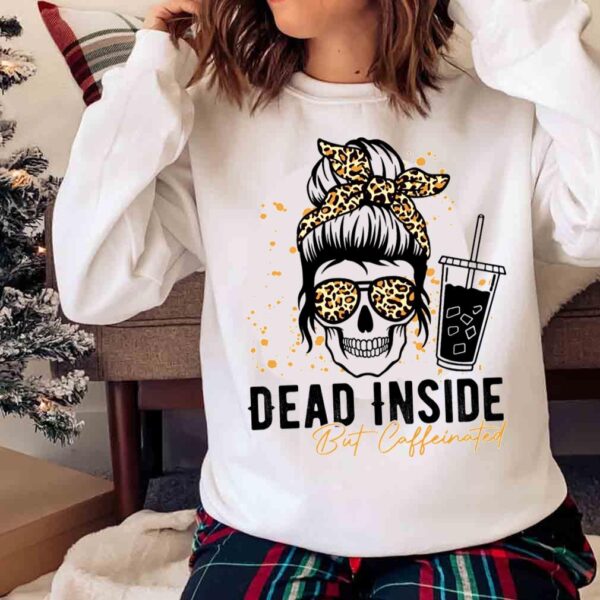 Dead Inside But Caffeinated Skull Leopard Happy Halloween 2021 Trick Or Treat Pumpkin Sweater shirt
