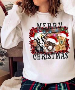 Funny Christmas Goat shirt Goat With Santa hat Sweater shirt