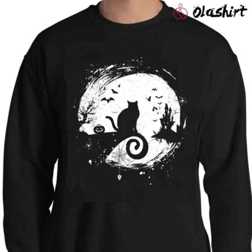 Halloween Cat Black Cat Halloween Moon T-Shirt Sweater Shirt