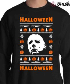 Halloween Ugly Christmas Sweater Theme Mask Haddonfield High School 70s slasher movie scary party Sweater Shirt
