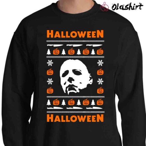 Halloween Ugly Christmas Sweater Theme Mask Haddonfield High School 70S Slasher Movie Scary Party Sweater Shirt