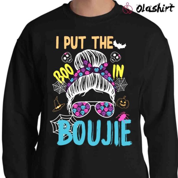 I Put The Boo In Boujie Skull Messy Bun Leopard Halloween shirt Sweater Shirt