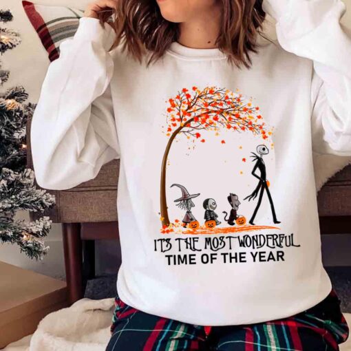 Its The Most Wonderful Time Of The Year Fall Jack Skellington Maple Leaves Shirt Sweater shirt