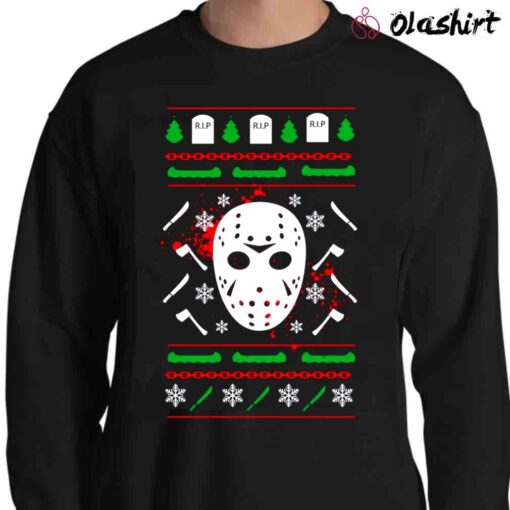 Jason Ugly Christmas Sweater Party Theme Scary Horror Camp Crystal Holiday Secret Santa Vintage Sweater Shirt