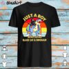 Just A Boy Who Loves Black Cat And Dinosaur Vintage Shirt Best Sale