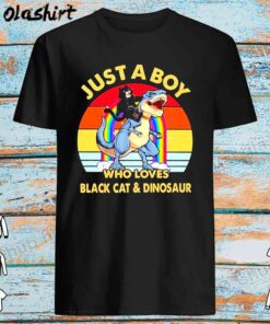 Just A Boy Who Loves Black Cat And Dinosaur Vintage Shirt Best Sale