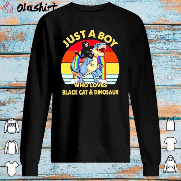 Just A Boy Who Loves Black Cat And Dinosaur Vintage Shirt