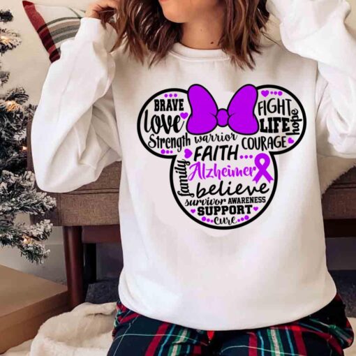 Minnie Mouse Alzheimer Ribbon Breast Alzheimer Awareness Purple Sweater Shirt