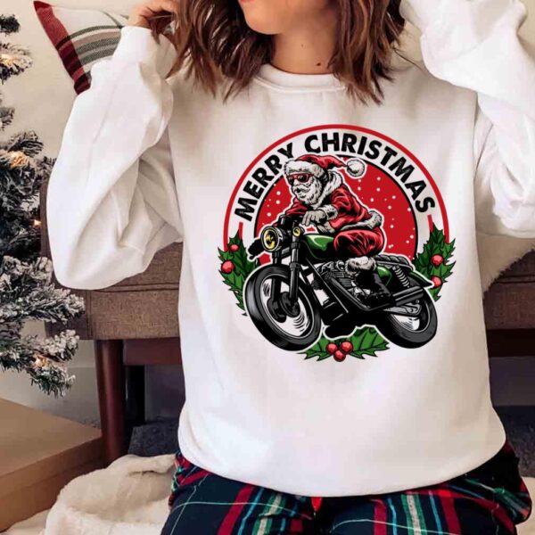 Santa Claus riding motorcycle t shirt Sweater shirt
