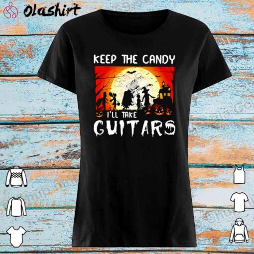 Skeleton Keep The Candy Ill Take Guitars Halloween Shirt Womens Shirt