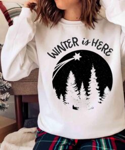 Winter is Here Winter is Coming Snow Day Christmas Pine Tree Night Sky Northern Lights Sweater shirt