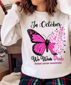 in october Wear wear Pink Pink Butterfly Breast Cancer Survivor shirt Sweater shirt