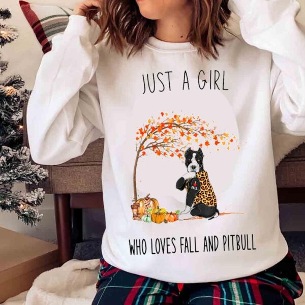 Cute Pitbull Halloween Shirt Just A Girl Who Loves Fall And Pitbull Shirt Sweater shirt