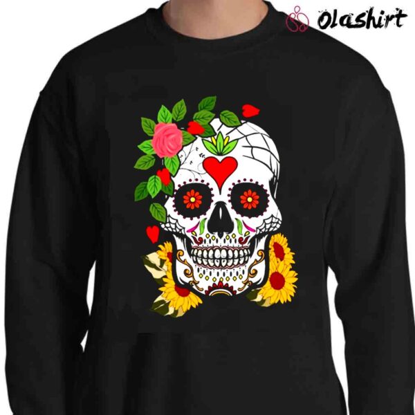 Floral Sugar Skull Muertos Day Of Dead Flower Sweater Shirt