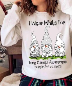 I Wear White For Lung Cancer Awareness Shirt Lung Cancer Peace Love Cure Shirt Sweater shirt