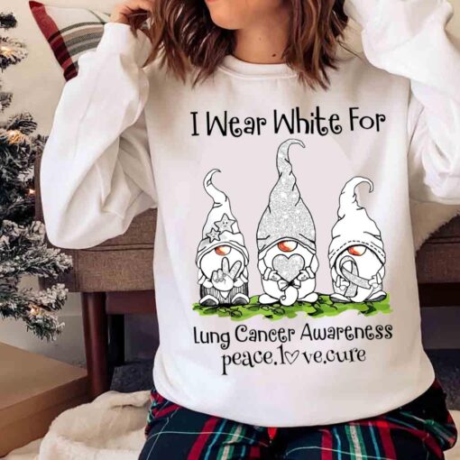 I Wear White For Lung Cancer Awareness Shirt Lung Cancer Peace Love Cure Shirt Sweater shirt