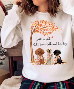 Just A Girl Who Love Fall And Her Dogs Shirt Thanksgiving Gift Dog Lover Gift Sweater shirt