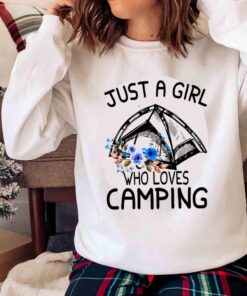 Just a girl who loves camping shirt Girl camping flower watercolor shirt Sweater shirt