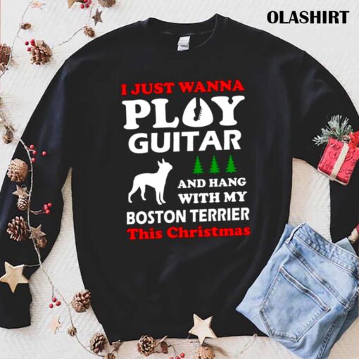 boston terrier i just wanna play guitar shirt trending shirt